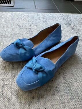 Violet & Red Blue Suede-Like Ballet Flats Square Toe Knot Detail Slip On Size 7